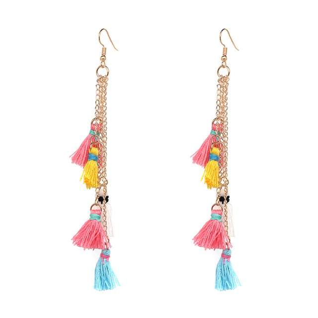 Pendientes de borlas multicapa de estilo nacional para mujer y niña, accesorio de joyería con forma de gota para oreja