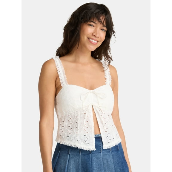 Madden NYC Women's Eyelet Tie Front Bustier Top, Sizes XXS-XXL