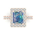 thumbnail image 2 of 3.84ct emerald cut blue moissanite 18k rose gold halo Bridal Wedding Engagement Promise Anniversary Ring for Women size 4, 2 of 7