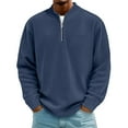 thumbnail image 2 of Mens Quarter Zip Pullover Stand Collar Corduroy Plus Size Sweatshirt No Hood Big and Tall Sweater Thermal Top Navy L, 2 of 4