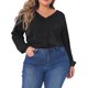 thumbnail image 1 of Blusas de mujer de talla grande Agnes Orinda para trabajo, oficina, con pliegues, de manga larga, escote en V, 3X, negras, 1 of 5