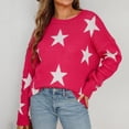thumbnail image 2 of Vedolay Pullover Sweaters for Women Cropped Striped Sweaters Oversized Long Sleeve Crew Neck Crop Tops,Hot Pink L, 2 of 5