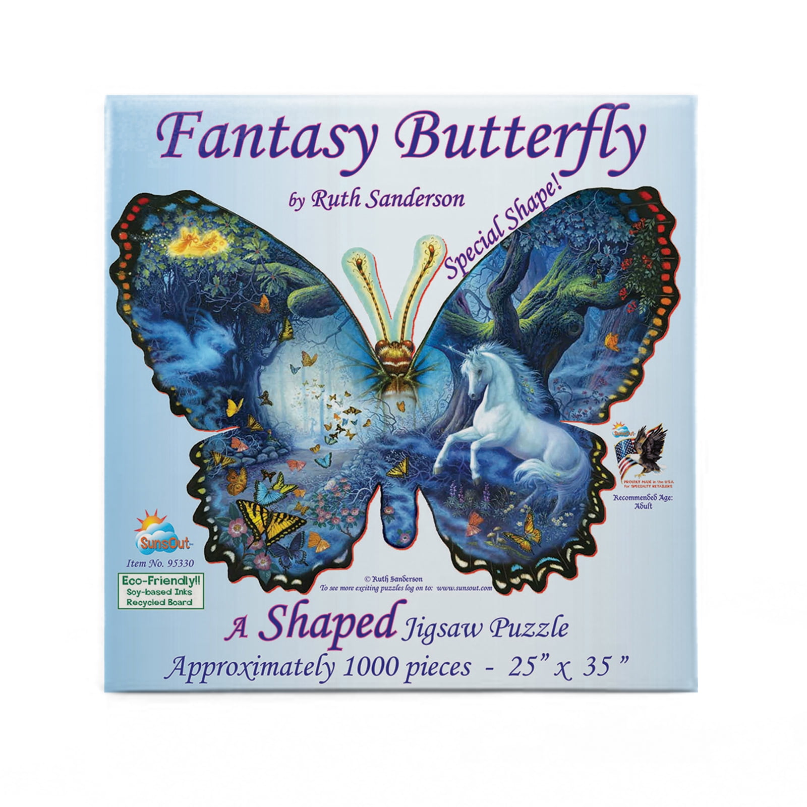 SUNSOUT INC - Fantasy Butterfly - 1000 pc Special Shape Jigsaw Puzzle by Artist: Ruth Sanderson - Finished Size 24" x 35" - MPN# 95330