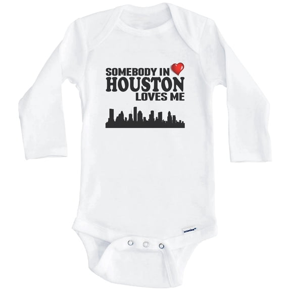 Somebody In Houston Loves Me One Piece Baby Bodysuit (Long Sleeve), 0-3 Months White