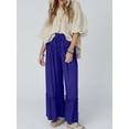 thumbnail image 4 of Pantalones Palazzo Holgados de Playa con Cintura Alta Elástica, Dobladillo con Volantes y Pierna para Mujer Azul S, 4 of 7