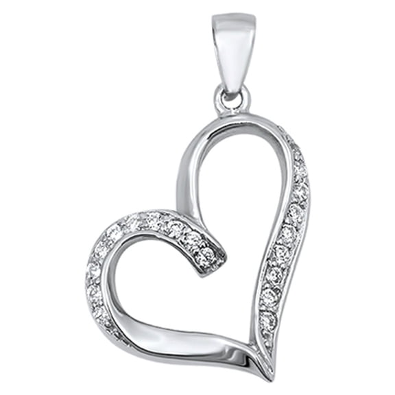 Studded Promise Heart Pendant Clear Cubic Zirconia .925 Sterling Silver Charm Jewelry Female Unisex