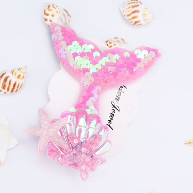 Pinzas para el cabello con forma de cola de sirena para niñas y horquillas con forma de concha, lentejuelas, tela brillante, pasadores para el cabello, accesorios para el cabello para niños.