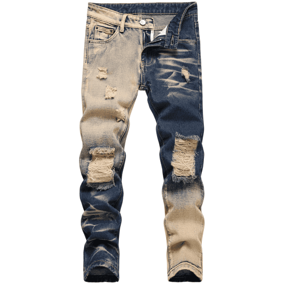 Boy's Skinny Fit Ripped Destroyed Distressed Fashion Denim Jeans Pants Color Blocked 12