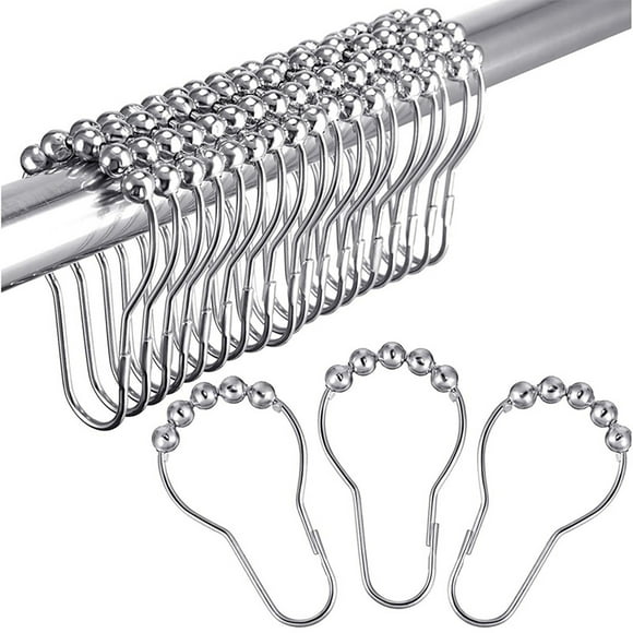 Visland 12Pcs Shower Curtain Hook with Glide Roller Good Load-bearing Zinc Alloy Rolling Shower Curtain Ring for Kitchen