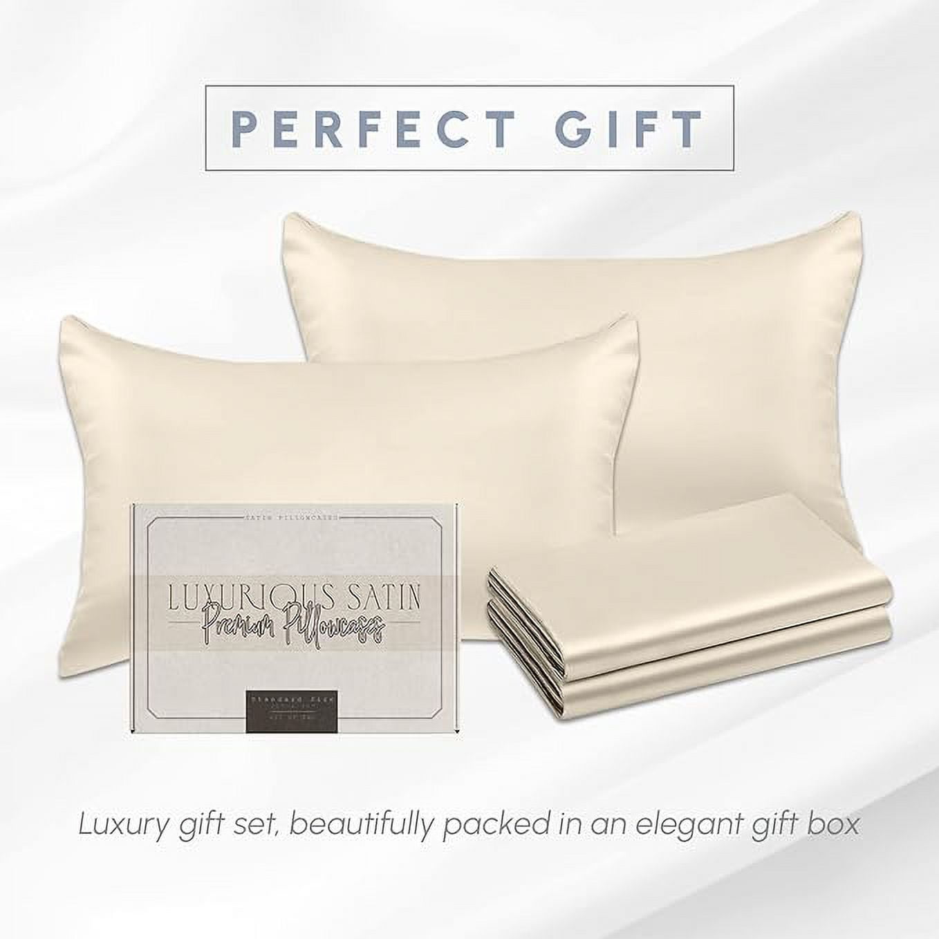 2 Pieces Satin Pillowcase Set with Hidden Zipper closure, Standard/Queen, Cream