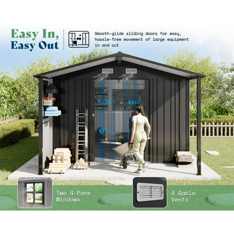 Jocisland 10x16.6x7.3 ft Metal Storage Shed with Lounge Area, 2