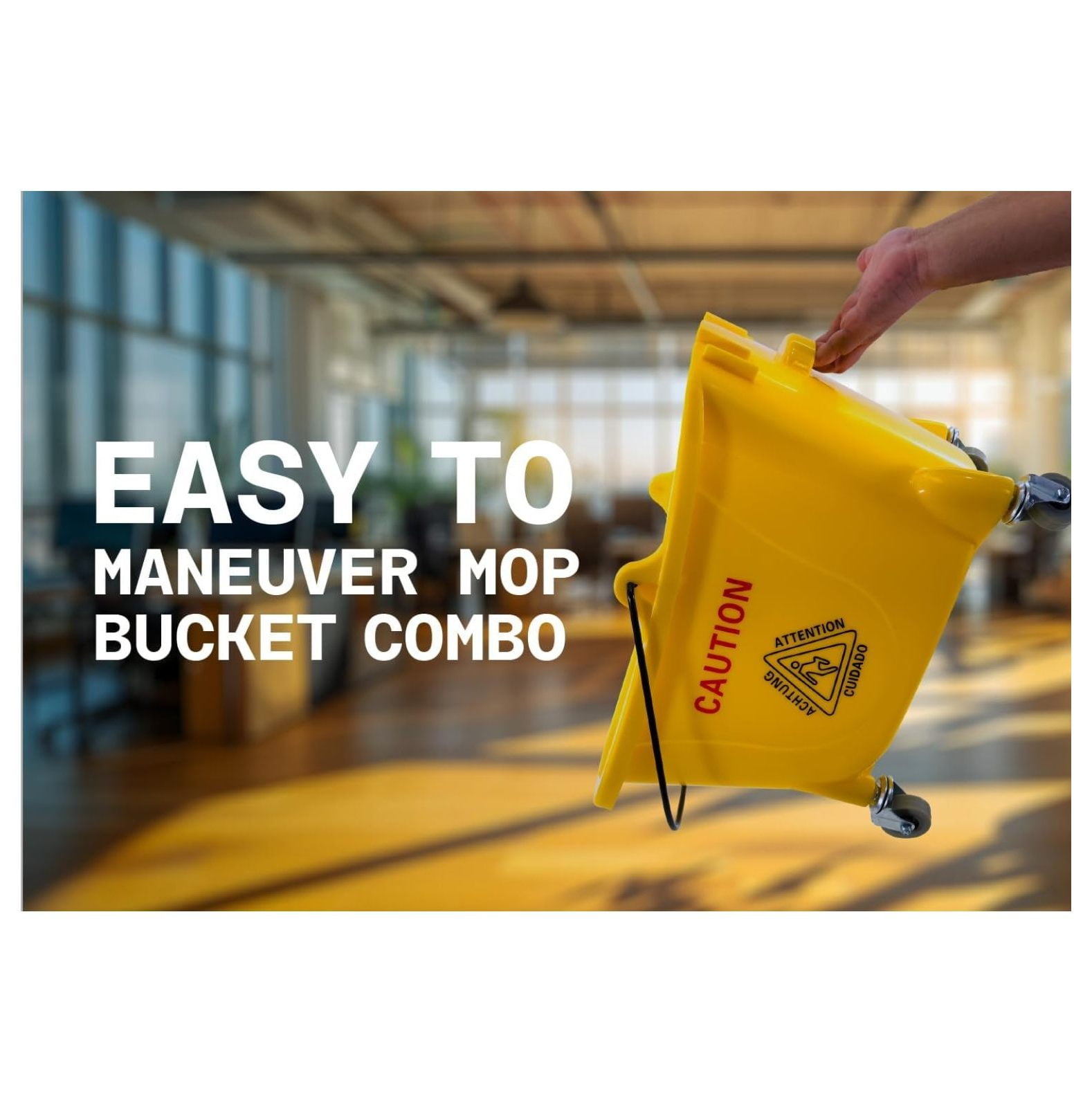 Mop Bucket 25 Quart | Side Press Wringer | 4 Wheels 2" | Yellow