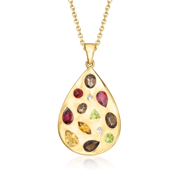 Ross-Simons 3.30 ct. t.w. Multi-Gemstone Teardrop Pendant Necklace With Lab-Grown Diamonds in 18kt Gold Over Sterling, Women's, Adult