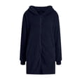 thumbnail image 3 of Cárdigan de Larga con Capucha y Cremallera para Mujer, Chaqueta Holgada de Felpa, Chaqueta de Felpa para Mujer Azul Marino S, 3 of 8