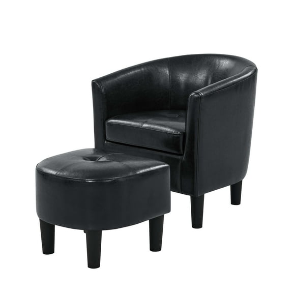 PU Leather Barrel Chair with Ottoman