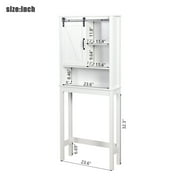 Bathroom Above Toilet Cabinet, White MDF Storage Cabinet, Bathroom Storage Space Saver with Adjustable Shelf & A Barn Door Cabinet, Over The Toilet Storage for Bathroom, K768