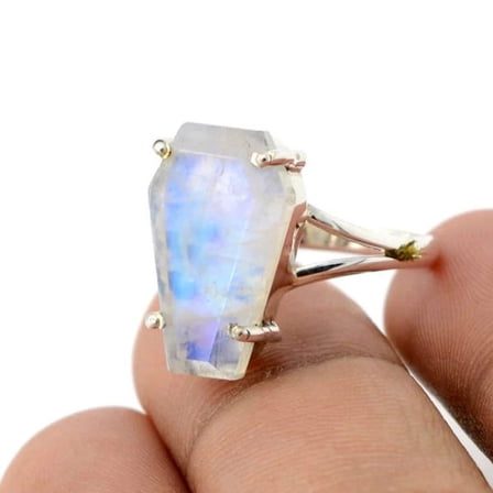 Rainbow Moonstone Coffin ring