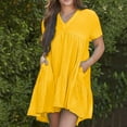thumbnail image 1 of Liquidation d'Été 2025! Robe Grande Taille pour Femmes, Liquidation d'Été pour Femmes, Robe Décontractée Unie à Manches Courtes Col en V avec Poches, Multi-Couleurs, 1 of 5