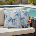 thumbnail image 4 of Blue Botanical Outdoor Waterproof Pillow Covers, Modernism Watercolor Leaves Art Decorative Square Throw Pillowcase Sofa Cushion Sham for Patio/Couch/Chair, 16"x16" 2 Pack, 4 of 8