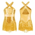 thumbnail image 5 of Zaldita Kids Girls Latin Dance Hip Hop Jazz Performance Costume Sparkly Tassel Leotard Fringed Bodysuit Dancewear A Gold 6, 5 of 6