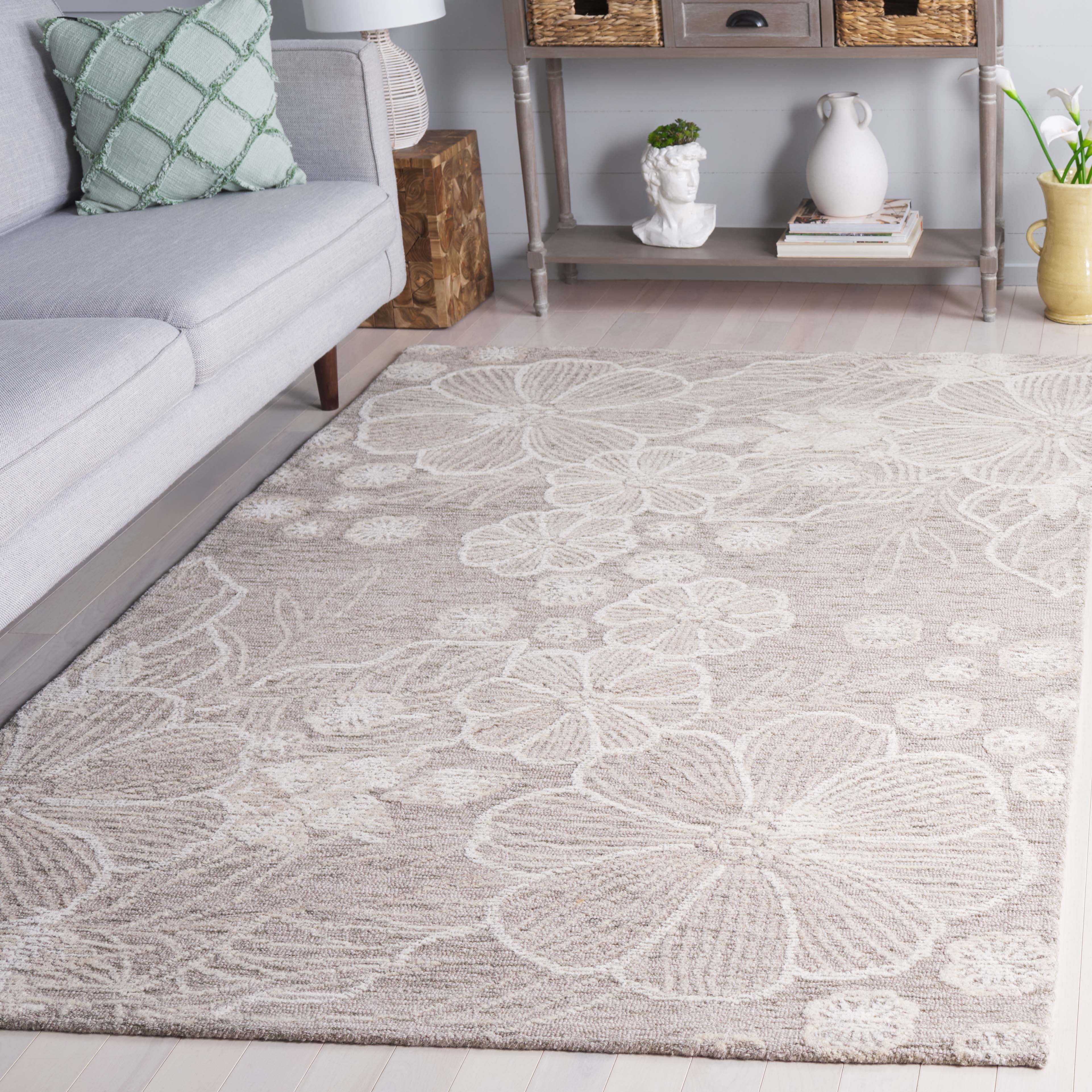 SAFAVIEH Jardin Lucetta Floral Area Rug, Grey/Ivory, 6' x 6' Square