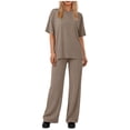thumbnail image 3 of VBVC Women's 2 Piece Baggy Sweatsuit Sets,Crew Neck T-Shirt and Straight-Leg Pants For Women,Ladies Summer Short Sleeve Lounge Sets with Pockets,Khaki,S-2XL, 3 of 9