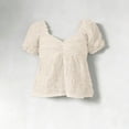 thumbnail image 4 of Favoffer Womens Blouse Top V Neck Puff Sleeve Ruched Loose Hem Solid Color Short Sleeve Lightweight Summer Casual Short Clothes, 4 of 6