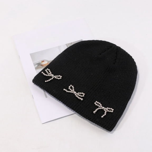 Knitted Beanie Hat for Women with Bowknot Decor Cozy Cotton Blend for All Season One Size Fits Most