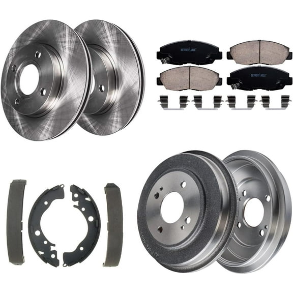 Detroit Axle - Brake Kit for 10-14 Honda Insight Front Disc Brake Rotors Ceramic Brakes Pads Rear Brake Drums Brakes Shoes 2010 2011 2012 2013 2014 Replacement : 10.31" inch Front Rotors