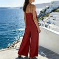 thumbnail image 6 of Linen Jumpsuit for Womens Loose Fitting Breathable Wide Leg Pants with Side Pockets Spaghetti Strap Overalls Red Overall Shorts S, 6 of 8