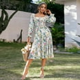 thumbnail image 2 of IWEMEK Womens Fall Dress Casual Square Neck Wedding Guest Dresses Loose Fitting Cuff Sleeve Young Adult Flower Clothes, 2 of 7