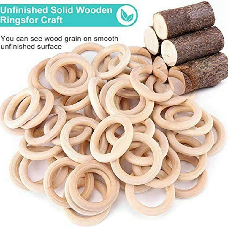 25 Pcs Natural Wood Rings 70mm Unfinished Macrame Wooden Ring Wood Circles for DIY Craft Ring Pendant Jewelry Making, Brown