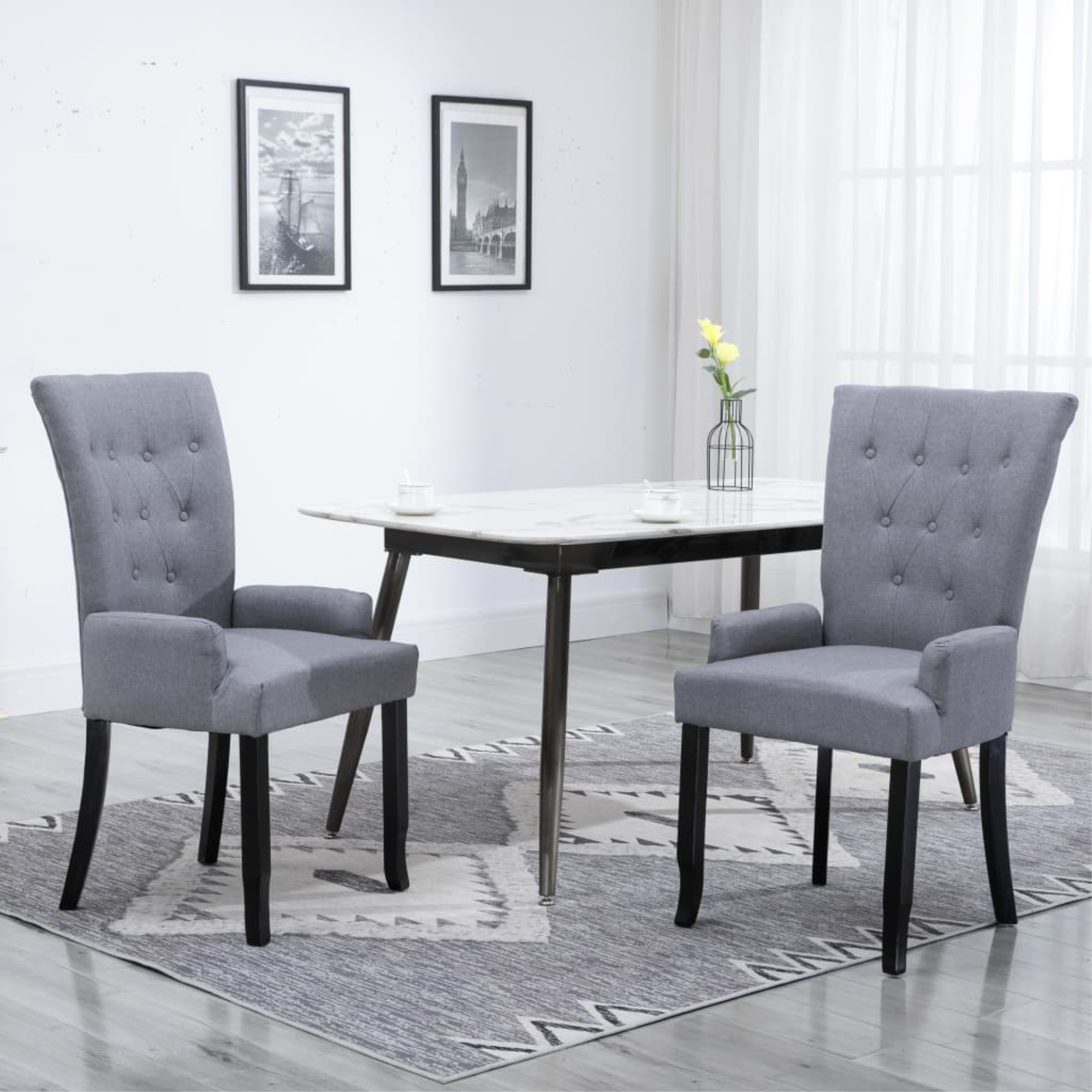 vidaXL Dining Chair with Armrests Light Grey Fabric