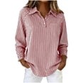 thumbnail image 2 of Ashirexll Short Sleeve Shirts for Women, Womens Summer Tops, Striped Button 3/4 Sleeve Classic Fashion Collar Office Blouse, 2 of 7