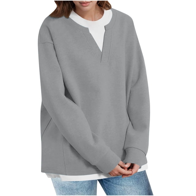 Yuyuzo Sweatshirt for Women Fleece Lined Long Sleeve Oversized Pullover Color Block Fall Winter Top