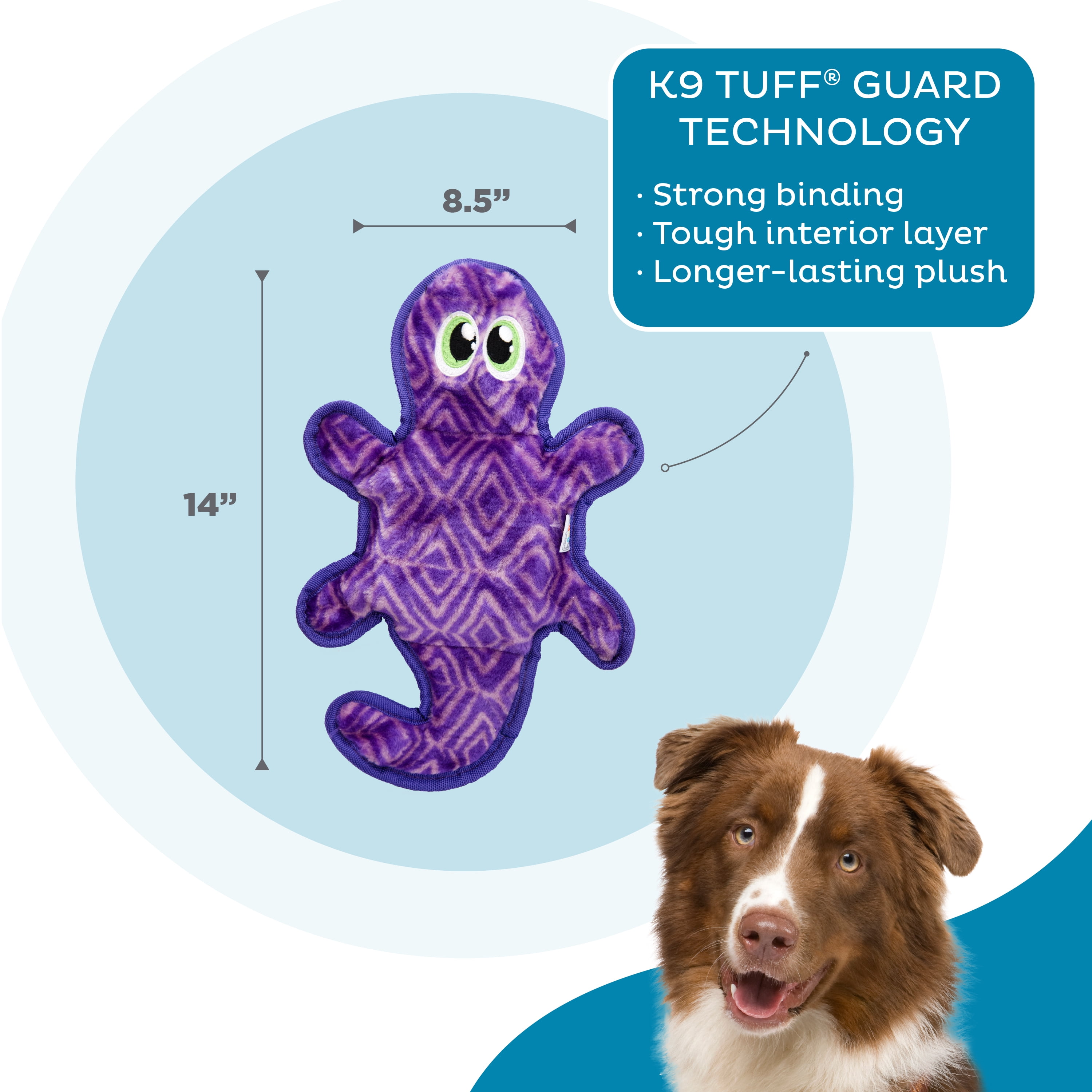 Outward Hound Durablez Medium Gecko Stuffing-Free Squeaky Plush Dog Toy for Puppies & Dogs - Interactive, Soft Yet Tough, No Mess, Jumbo Squeaker, Long-Lasting Play, 14 inch, Purple