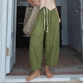 thumbnail image 3 of Lenpel Cotton Linen Cropped Pants for Women High Waist Wide Leg Ankle Trousers Summer Fall Casual Baggy Outfits with Pockets, 3 of 7