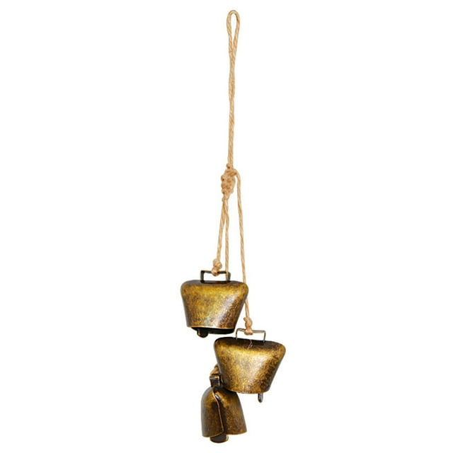 Visland Iron Bell Chime with 3 Large Vintage Cow Bells on Rope Rustic Large Wall Hanging Decor Home Supplies
