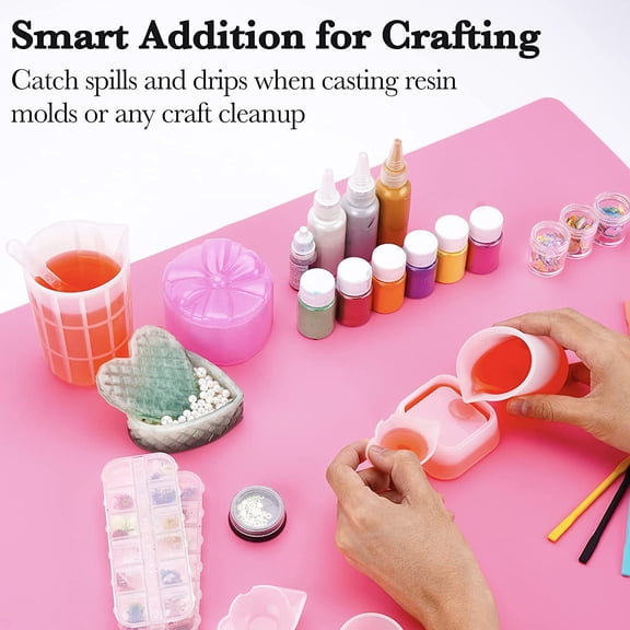 Pink Oversize Silicone Mat 40×30 cm–Nonstick Craft Sheet for Resin,Jewelry Casting,Nail Art,Beading & Kids’ DIY