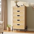 thumbnail image 2 of Bingirl 5 Drawer Oak Rattan Dresser: Farmhouse-Style Wooden Chest with Metal Legs for Bedroom & Entryway Storage, 2 of 7