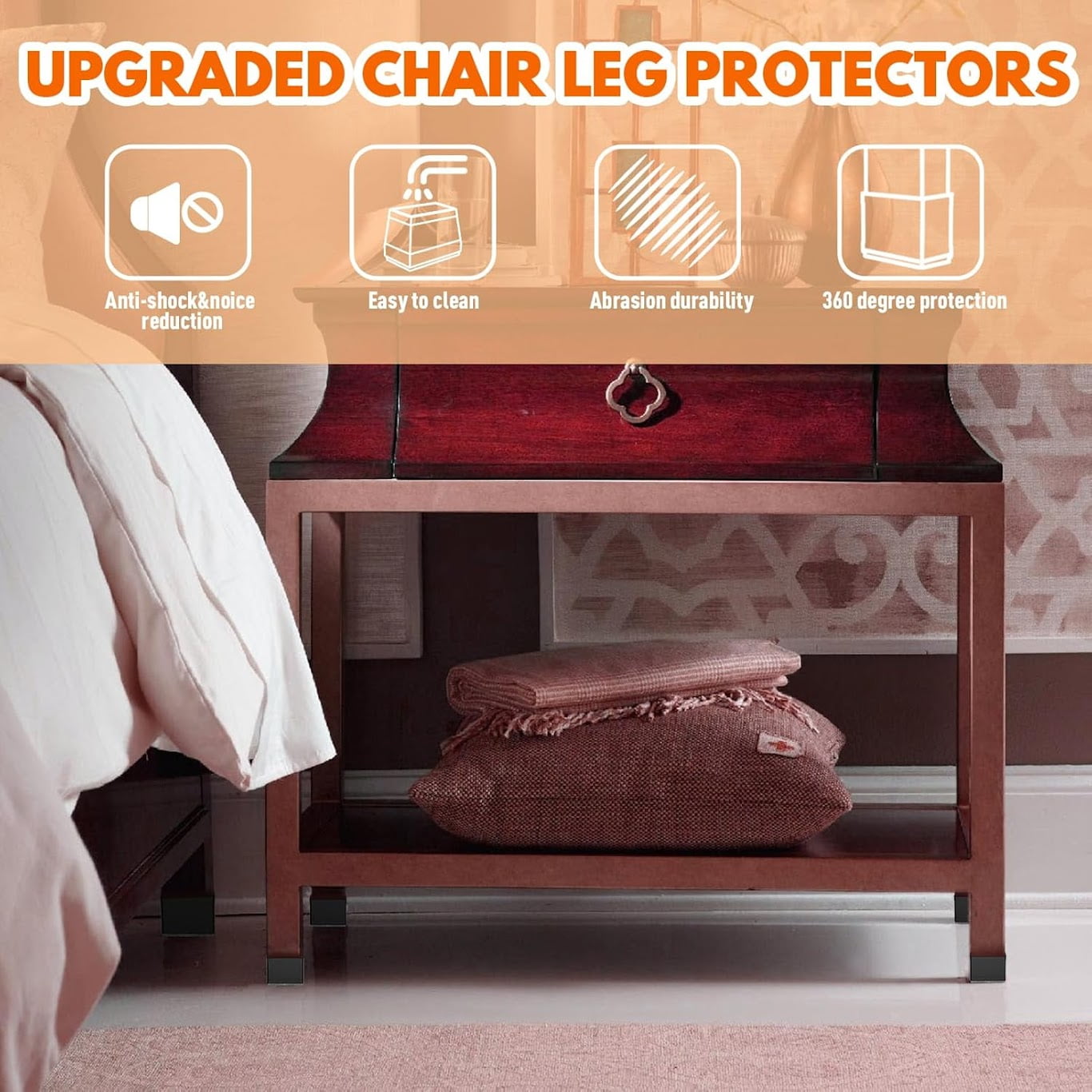 16 PCS Rectangular Silicone Chair Leg Protectors for Hardwood Floors, Black Furniture Leg Caps with Felt Pads, Protect Wood or Tile Floors, Reduce Noise, Easy to Move (1.5" x 2.5")