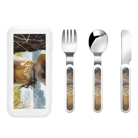 

Cauagu Cat In Sun Hat Print 3-Pieces Toddler Cutlery Set Kids Silverware Set with Spoons Forks & Knife Stainless Steel Utensils for Kids Dishwasher Safe