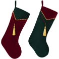 thumbnail image 1 of Set of 2 Burgundy Red and Green Velvet Vintage Tassel Christmas Stockings 10 Inch Christmas Tree Decorations Holiday Party Decorations x 10 Inch x 18 Inch, 1 of 3
