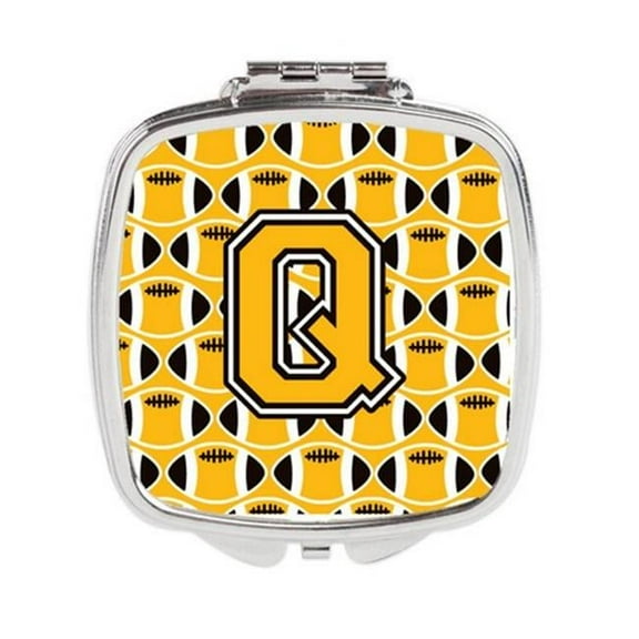 Carolines Treasures  Letter Q Football Black - Old Gold & White Compact Mirror