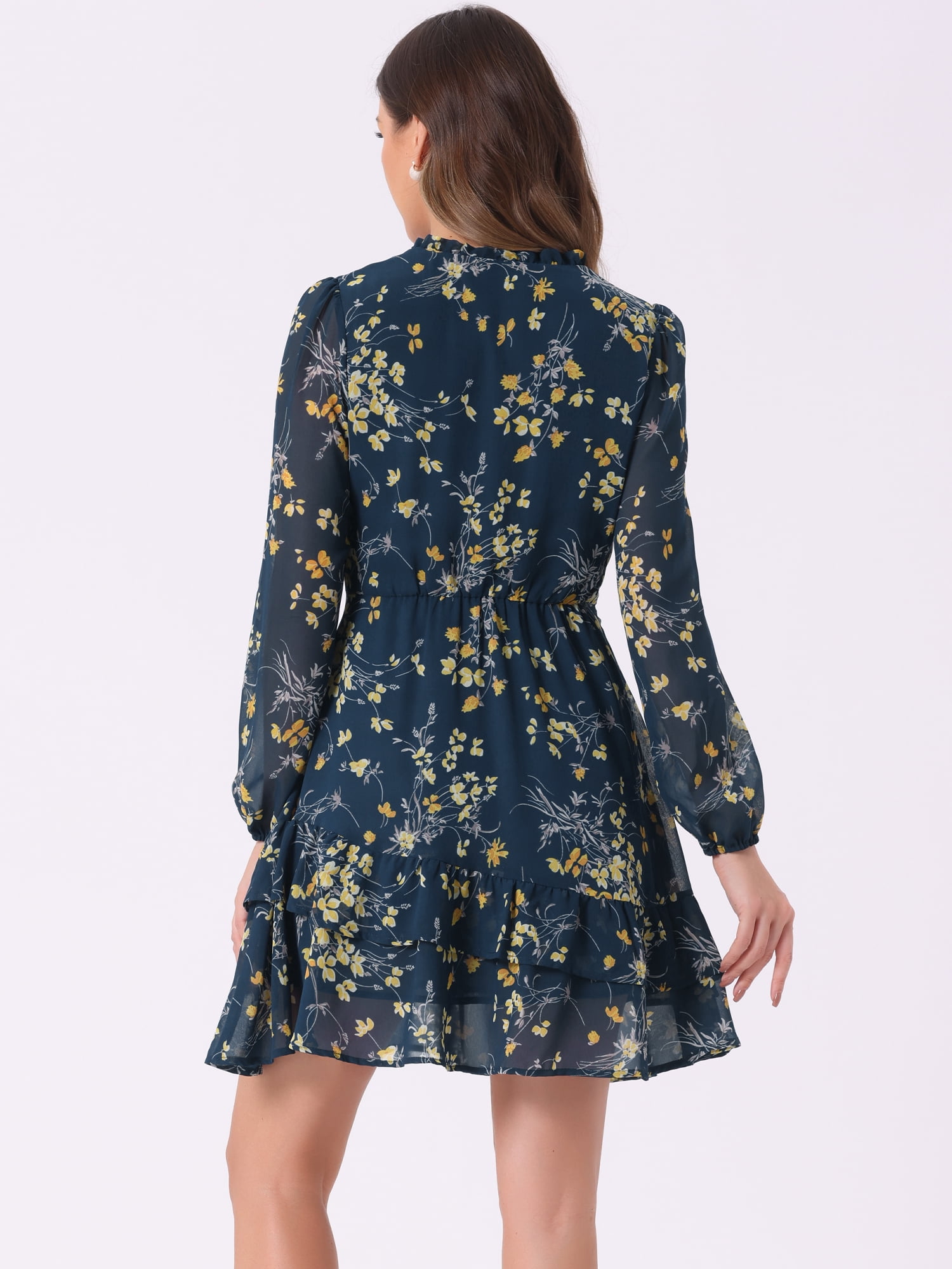 DARING DIVA Women's Layered Tiered Semi Sheer Chiffon Mini Dress M Dark Blue