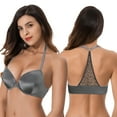 thumbnail image 4 of Curve Muse Womens Push Up Add 1 and a half Cup Underwire Halter Front Close Bras -2PK-GREY,NUDE-36D, 4 of 7