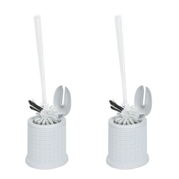 Bath Bliss 2 Pack Self Closing Lid Toilet Brush with Rim Scrubber, White