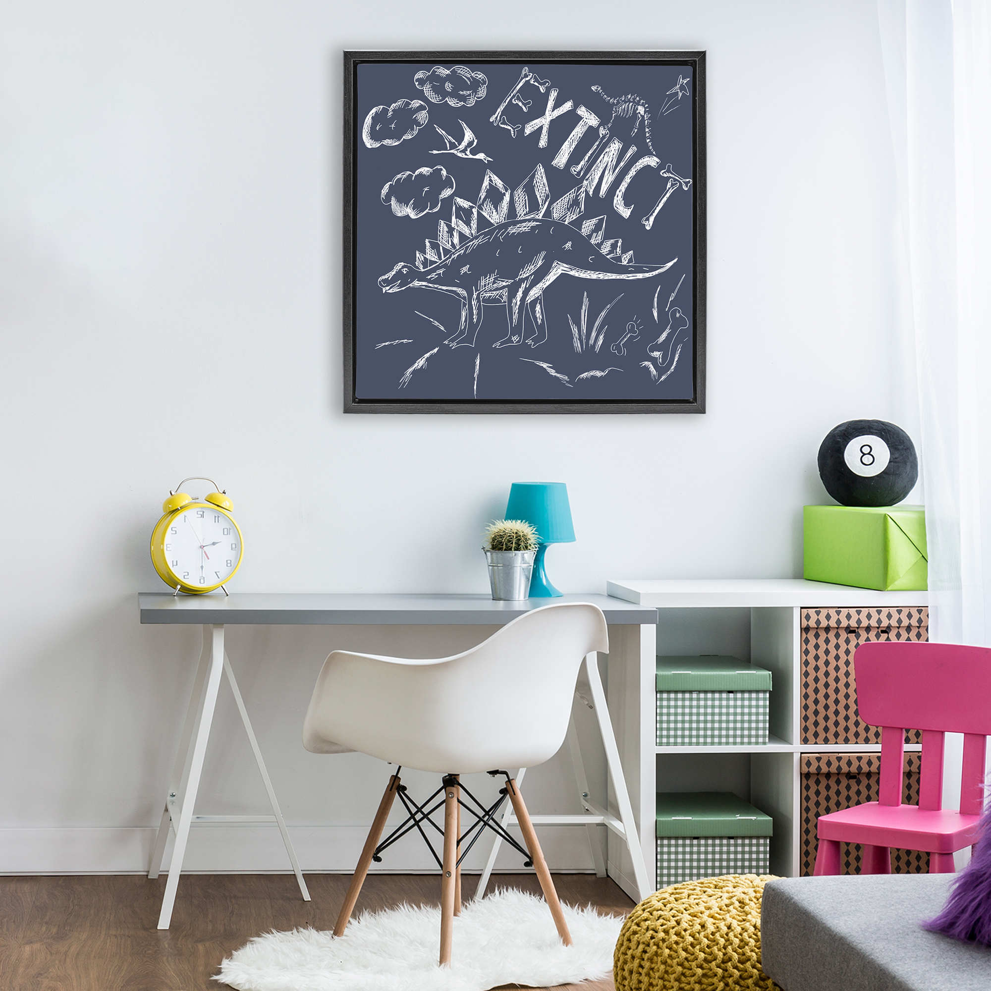 Sketchy Extinct Dinosaur Black Framed Floater Canvas Wall Art, design by HUE and MI and Sangita