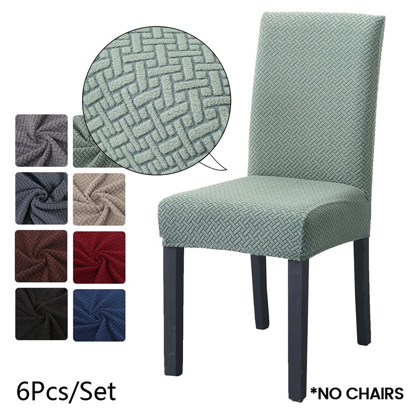 6 Pack Knitted Jacquard Dining Chair Cover Super Fit Stretch Removable