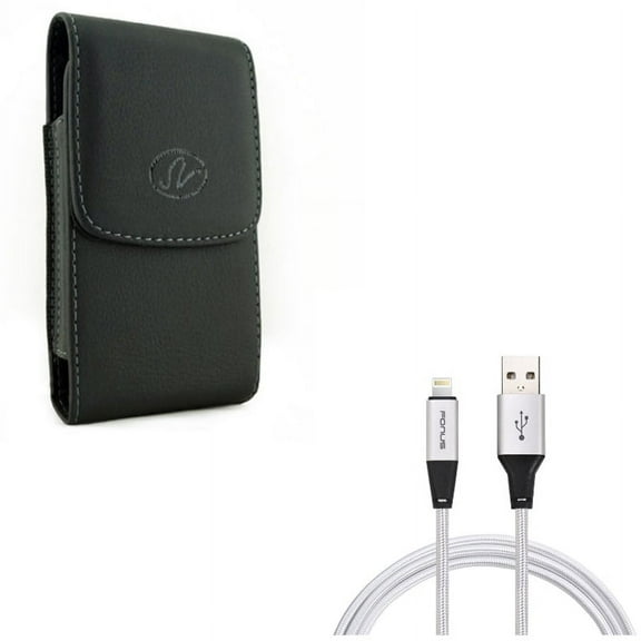 Power Charger Cord 6ft USB Cable w Holster Leather Case Belt Clip E2N for iPhone XS Max XR 8 PLUS 7 Plus 6S Plus 11 Pro Max 6 Plus